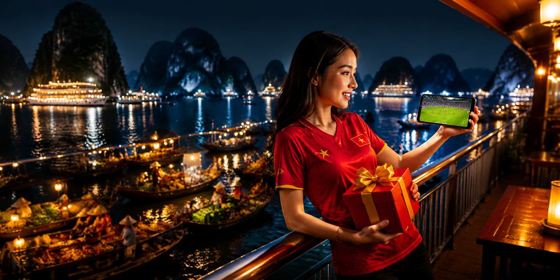 Người hâm mộ bóng đá xem trận đấu và theo dõi kèo cá cược tại vịnh Hạ Long
