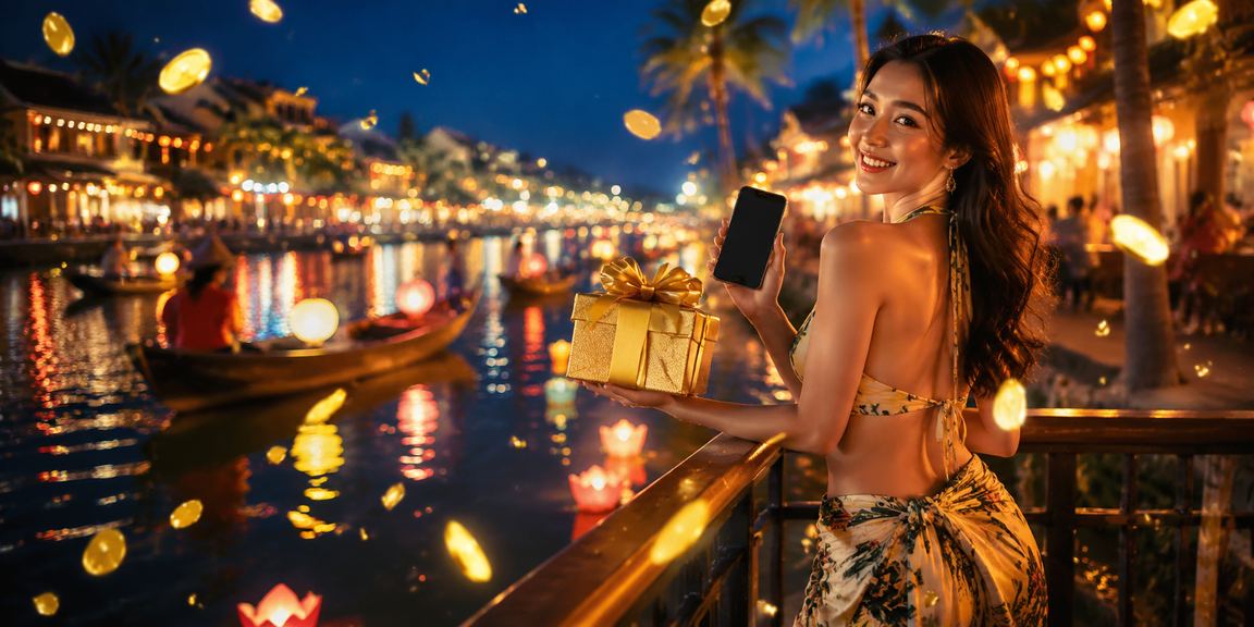 Người dùng tại Hội An dùng điện thoại di động để tra cứu và áp dụng voucher ưu đãi trực tuyến